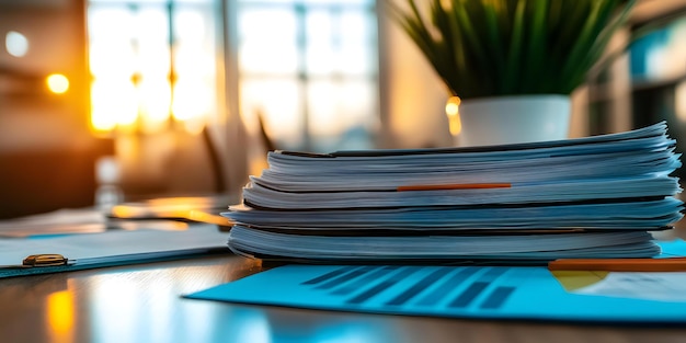 Stack of Business Reports on Office Table