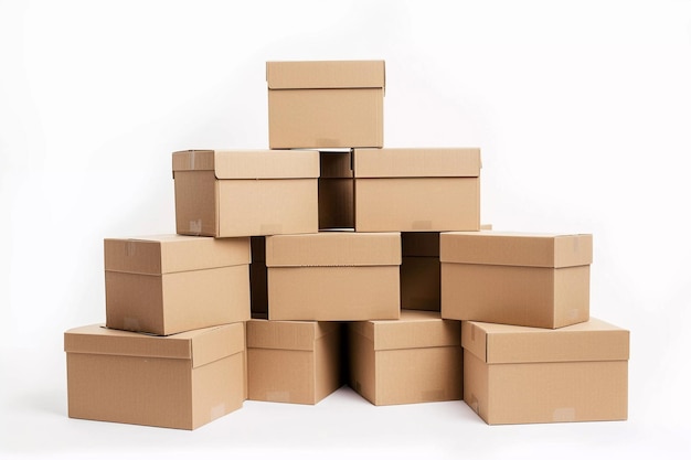 Stack of cardboard boxes against a white background