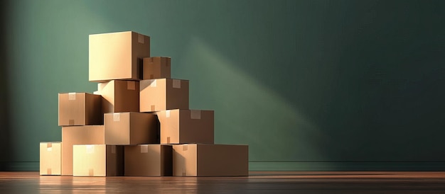 Stack of Cardboard Boxes in Empty Room