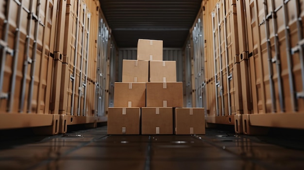 Stack of cardboard boxes inside a delivery truck