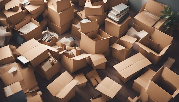 a stack of cardboard boxes with one that says  no books  on the bottom