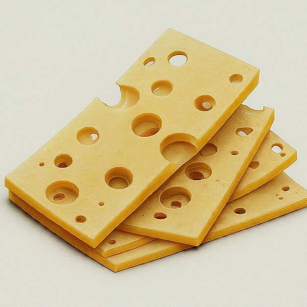 a stack of cheeses with holes in the middle and one with holes in the middle