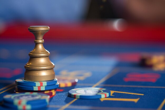 Stack of Chips on Roulette Table in Casino