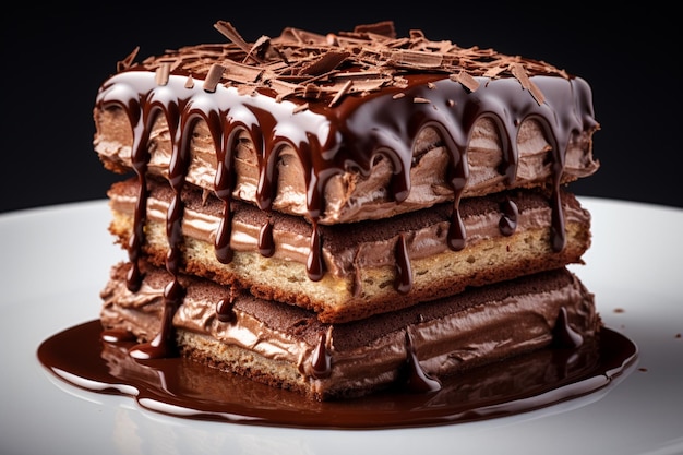 A stack of chocolate cake on white background high quality