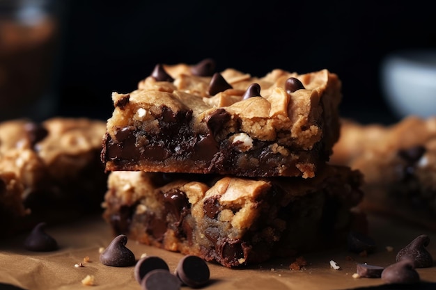 A stack of chocolate chip cookie bars