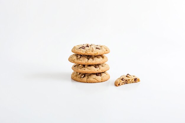 Stack of Chocolate Chip Cookies on White Background