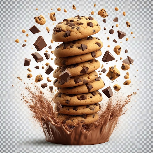 a stack of chocolate chip cookies with chocolate chips on it