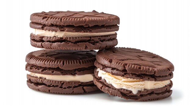 a stack of chocolate cookies with cream cheese and cream