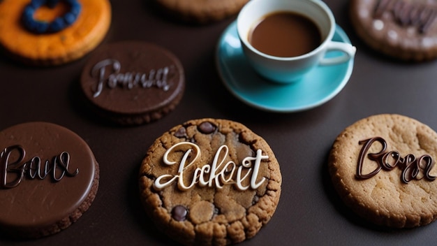 a stack of chocolate cookies with the word  bat  on the bottom