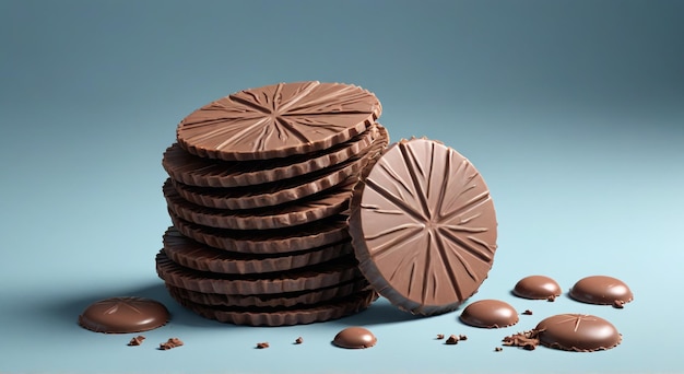 Photo a stack of chocolates with chocolate chips and coffee beans