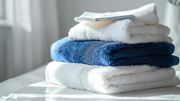 Stack of clean towels on bed Hygiene concept Generative AI illustrations