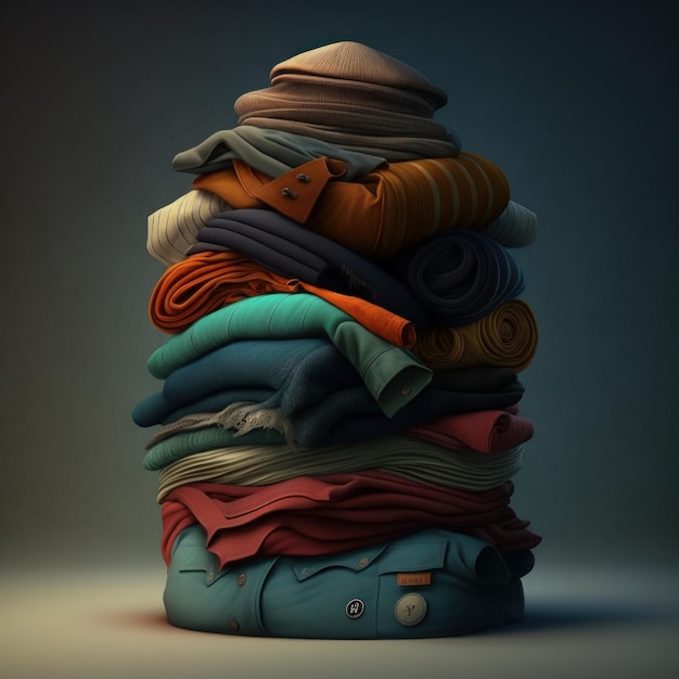 Stack of clothes A family laundry pile Generative AI