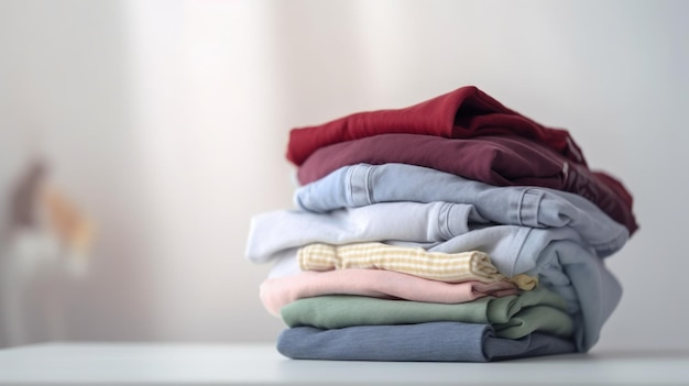 Stack of clothes A family laundry pile Generative AI