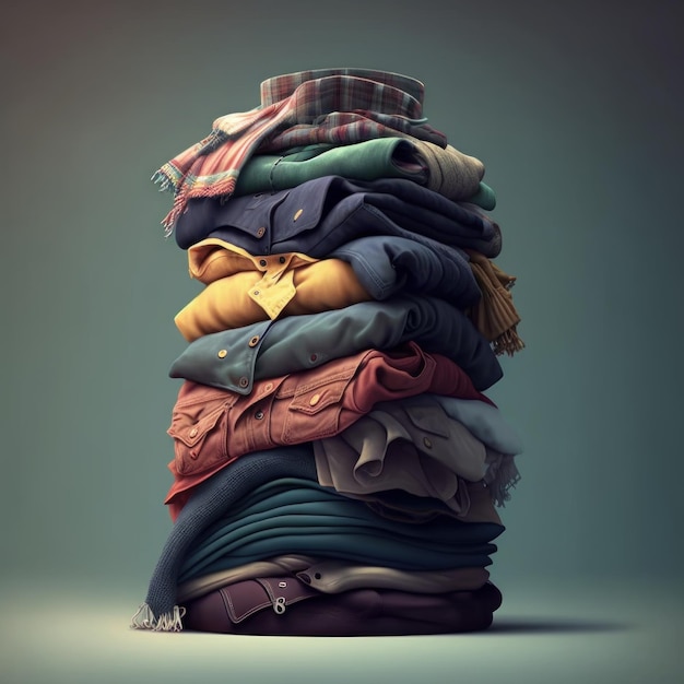 Stack of clothes A family laundry pile Generative AI