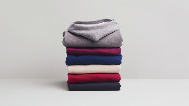 Photo stack of clothes with one that has a sweater on it