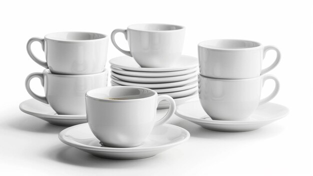 Photo a stack of coffee cups and saucers with one that says quot coffee quot on the top ai generated