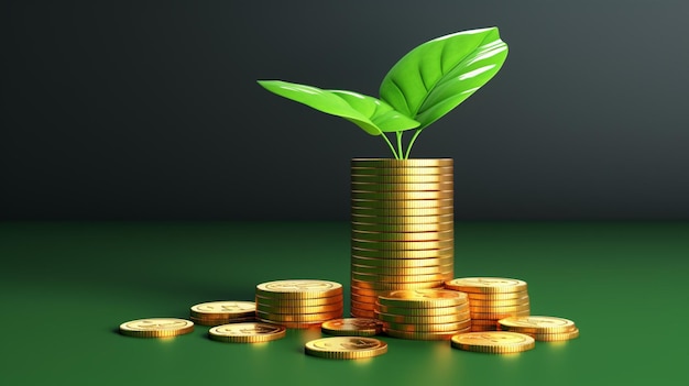 A stack of coin on a green background