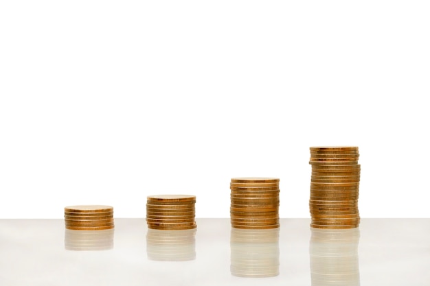 Stack of a coin showing increase graph isolated on white background. clipping path.