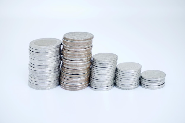 stack coins concept save money coins on white background