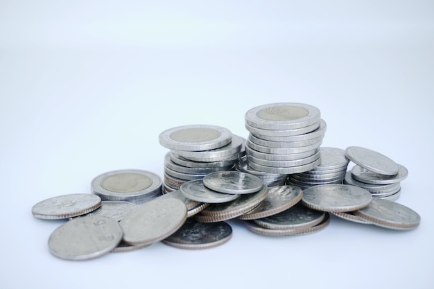 stack coins concept save money coins on white background