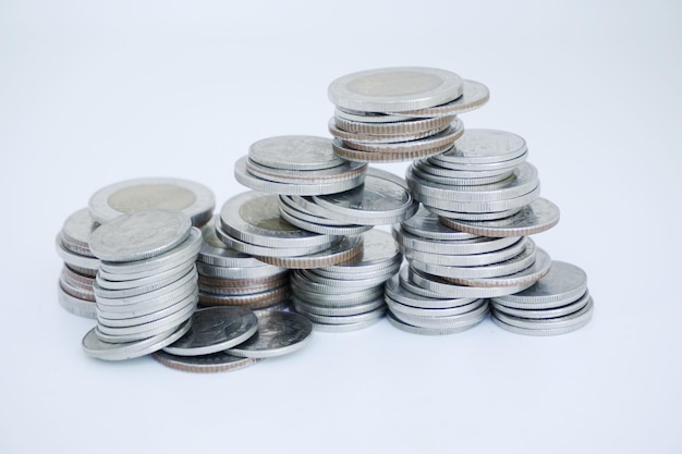 stack coins concept save money coins on white background