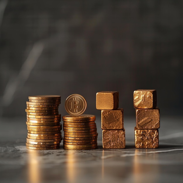 Stack of Coins and Gold Cubes Short to Tall