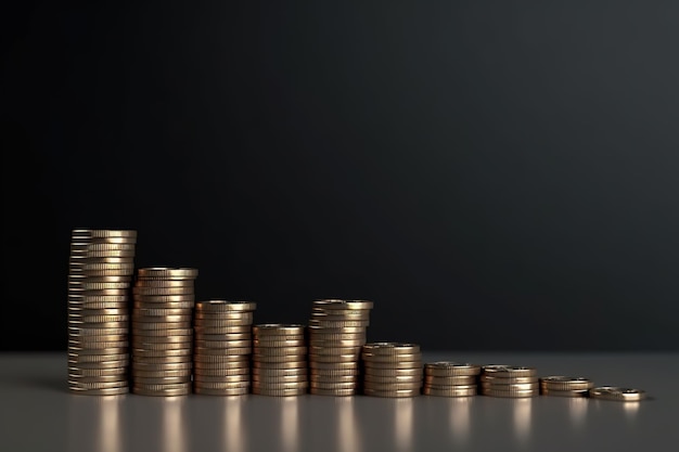 A stack of coins is shown on a black background.