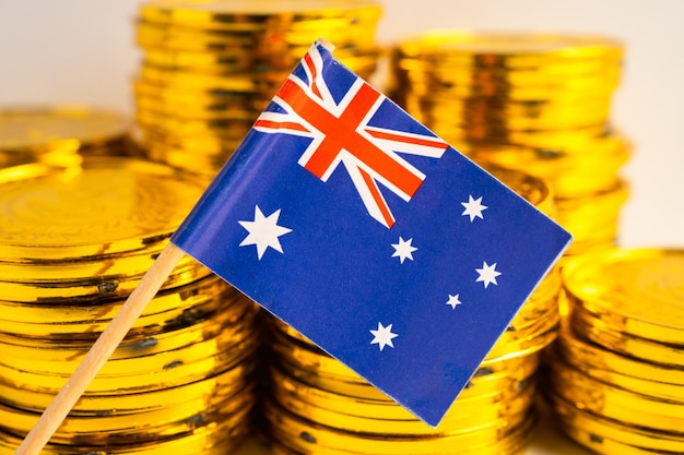 Stack of coins money with Australia flag finance banking concept