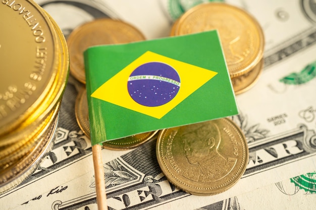 Stack of coins money with Brazil flag finance banking concept