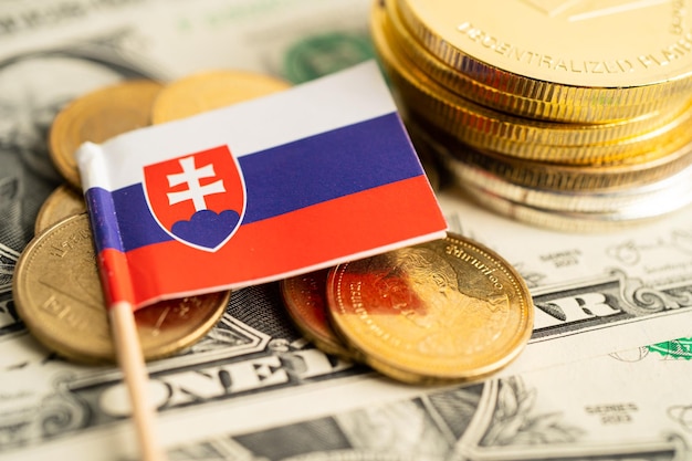 Stack of coins money with Slovakia flag finance banking concept