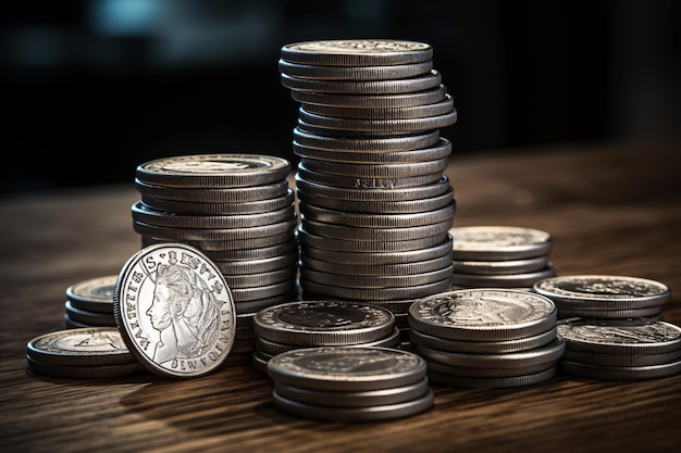 a stack of coins on a table