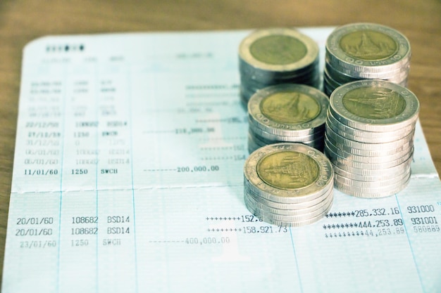 Photo stack of coins on table