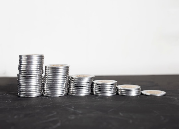 stack of coins on white background