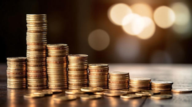 Stack of coins with bokeh background business and finance concept