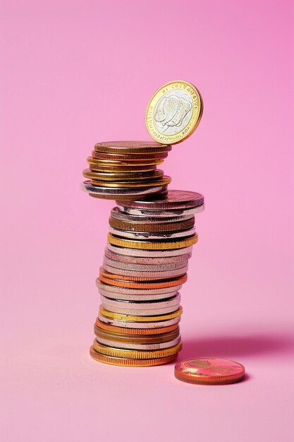 Photo a stack of coins with a gold coin on top of it