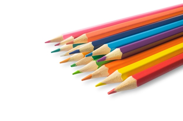 Stack of colored pencils isolated on white background Children's creativity drawing concept Design element