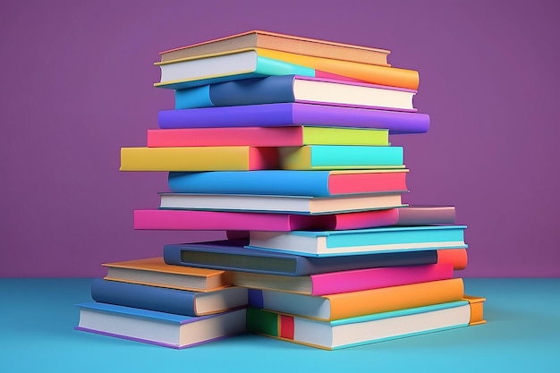 Stack of colorful books 3d render