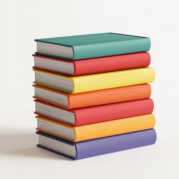 Photo stack of colorful books arranged in a vertical pile against a white background generative ai