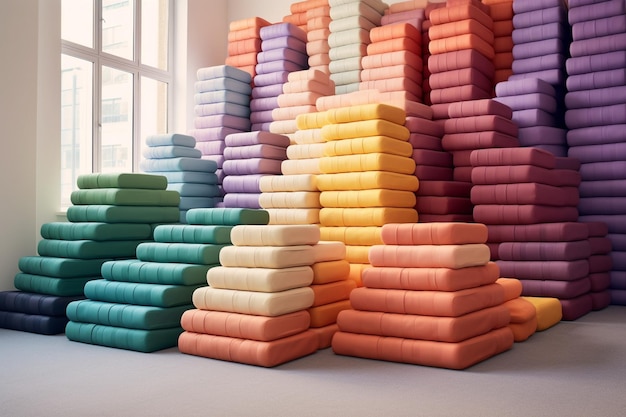 Photo stack of colorful books in a quiet library