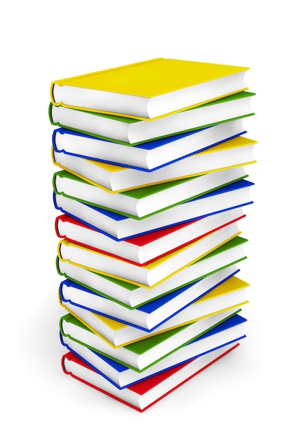 Stack of colorful books on a white background