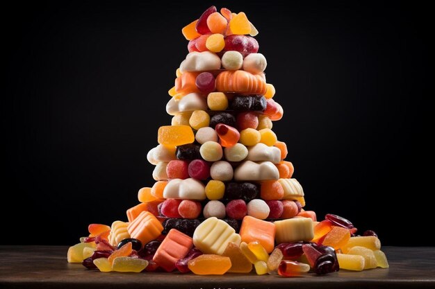 a stack of colorful candy including candy, candy, and candy.