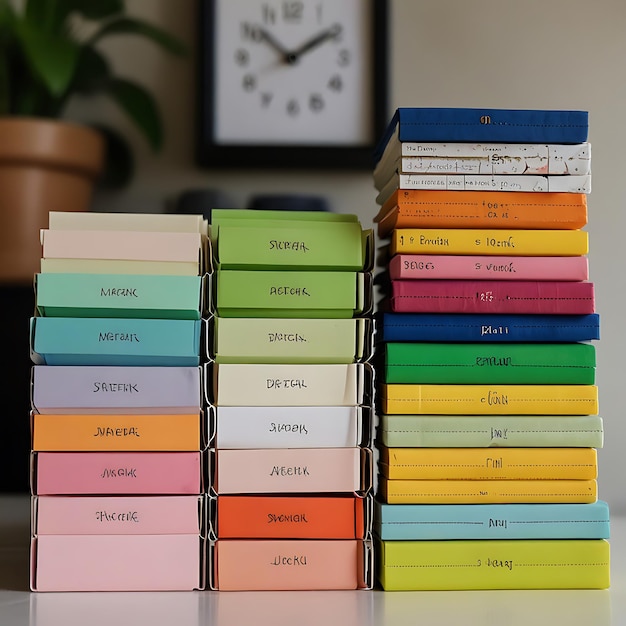 Photo a stack of colorful colored boxes with the word quot lon them