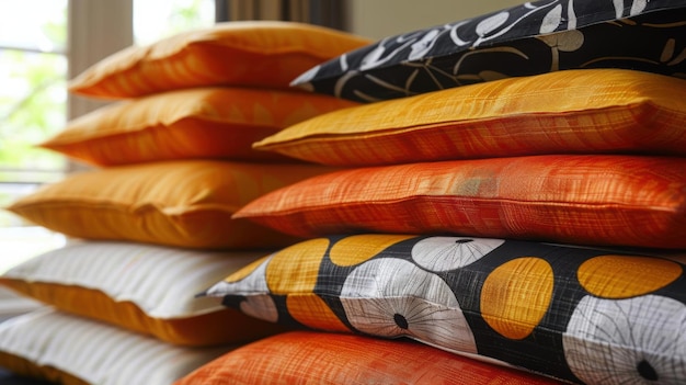 Stack of Colorful Cushions in a Home