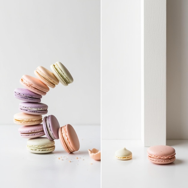 Photo a stack of colorful macarons with a white background