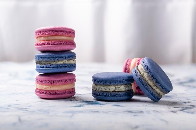 Stack of colorful macaroons closeup