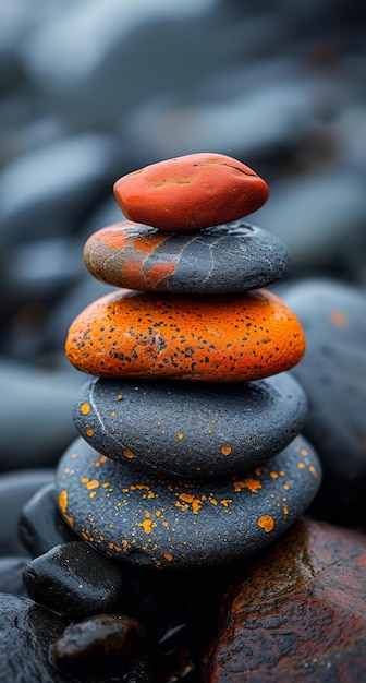 Stack of colorful pebbles Zen stones stacked on top of each other