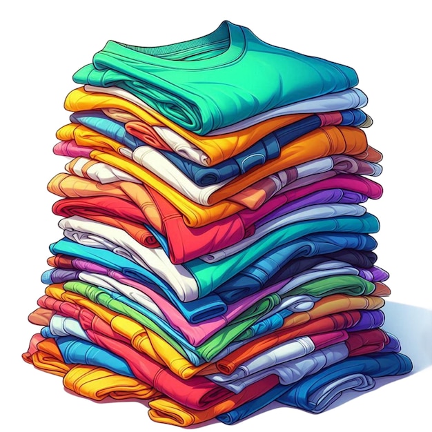 Photo a stack of colorful shirts with one that says t shirts