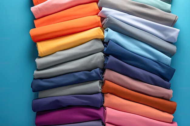 Stack of colorful t shirts with a clean background