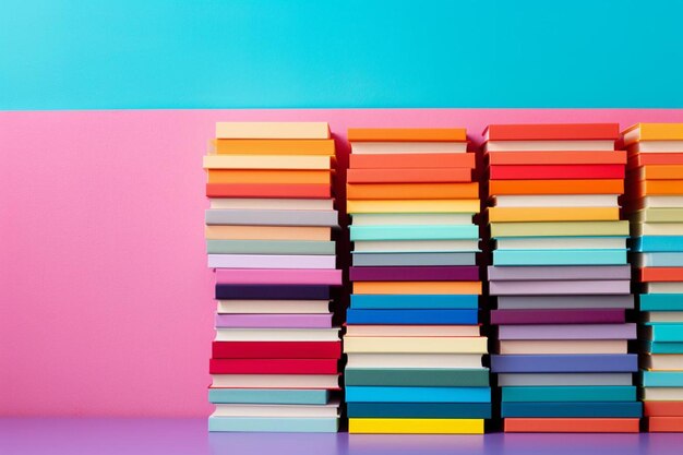 Photo stack of colorful textbooks and notebooks