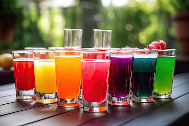 A stack of colorful and unique drinks to inspire a summer bbq created with generative ai